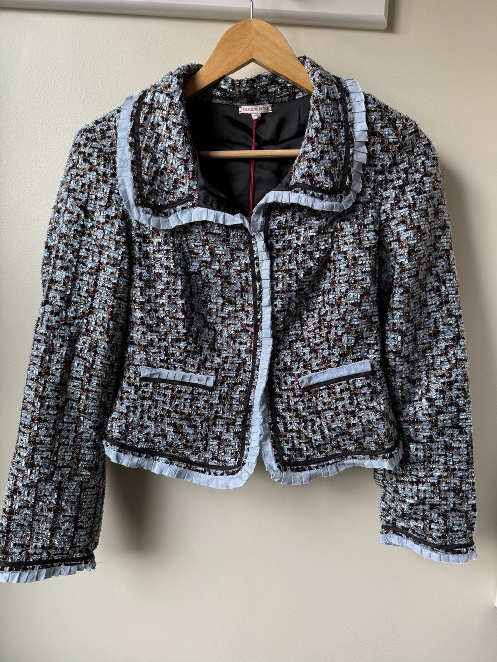 NWT FRANCES VALENTINE Jessie‎ Lady Jacket Deco Tweed Blue Metallic Woven XS
